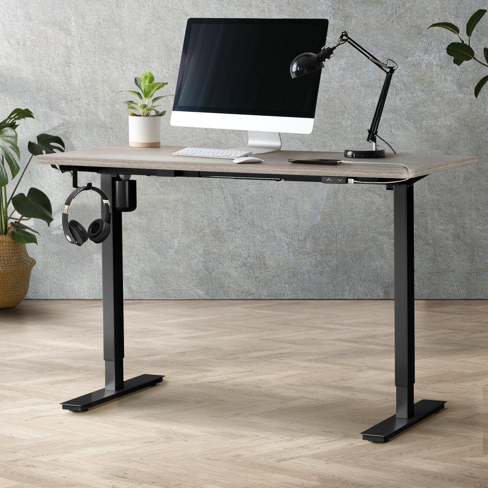 Oikiture 140CM Electric Standing Desk Adjustable Black &amp; Grey-Oak-Standing Desk-PEROZ Accessories