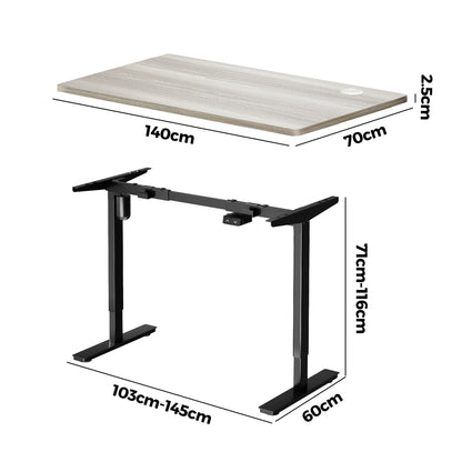 Oikiture 140CM Electric Standing Desk Adjustable Black &amp; Grey-Oak-Standing Desk-PEROZ Accessories