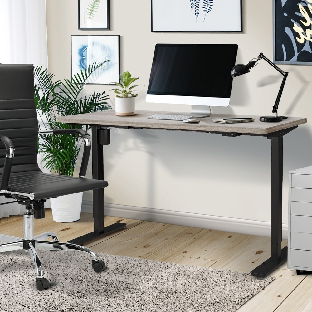 Oikiture 140CM Electric Standing Desk Adjustable Black &amp; Grey-Oak-Standing Desk-PEROZ Accessories