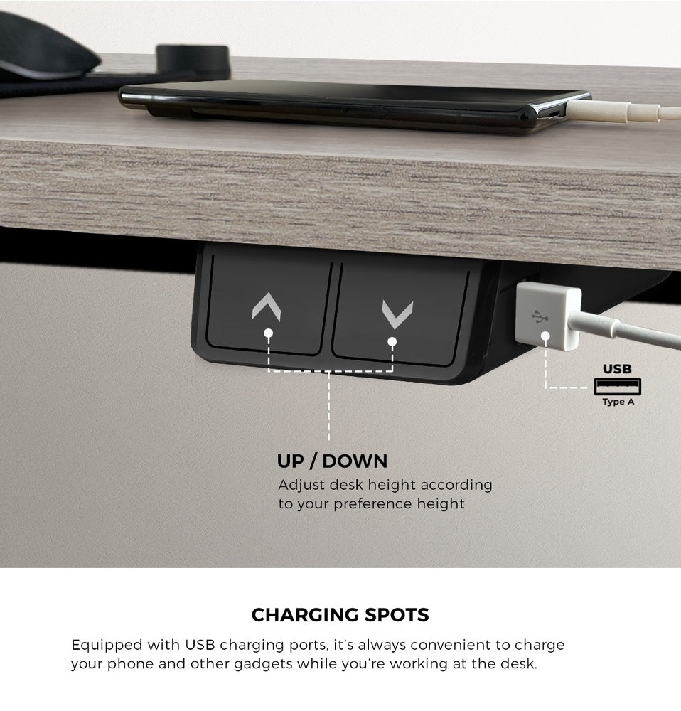 Oikiture 140CM Electric Standing Desk Adjustable Black &amp; Grey-Oak