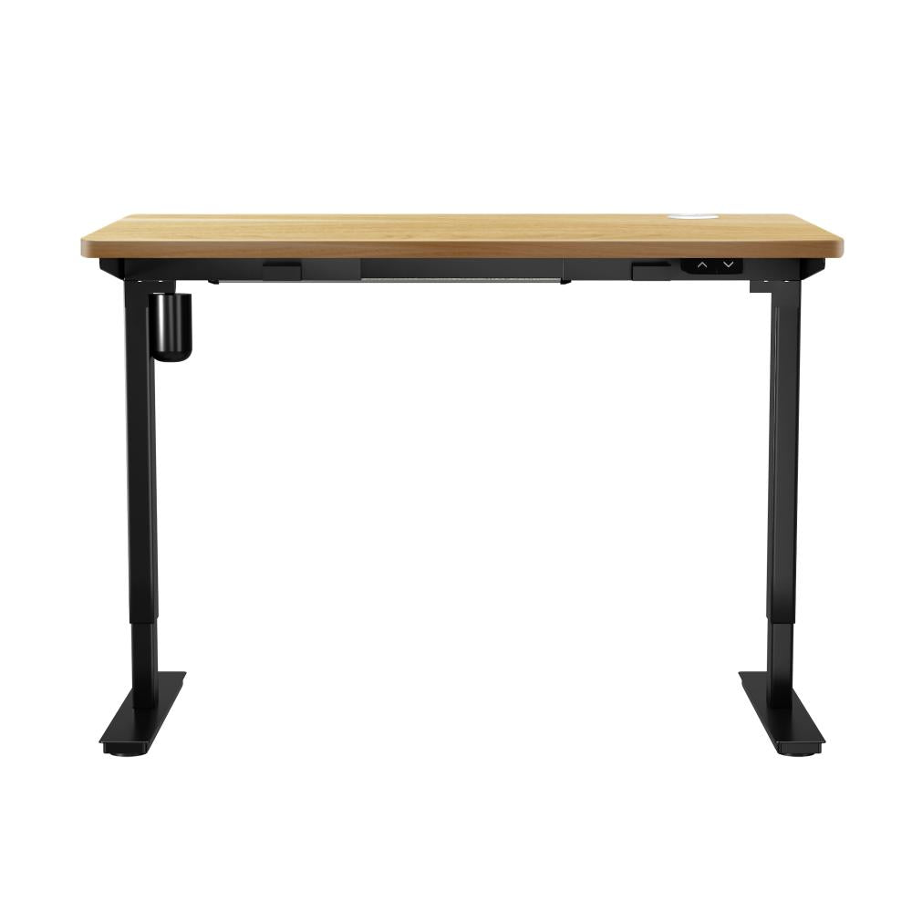 Oikiture Electric Standing Desk Single Motor Height Adjustable Sit Stand Table - Black/Oak - 1400mm x 700mm-Standing Desks-PEROZ Accessories