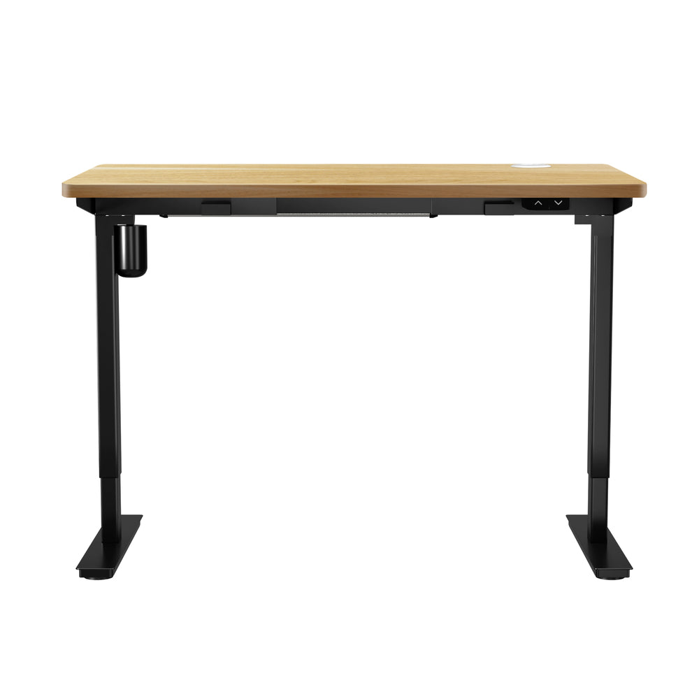 Oikiture Electric Standing Desk Single Motor Height Adjustable Sit Stand Table - Black/Oak - 1400mm x 700mm-Office Desks-PEROZ Accessories