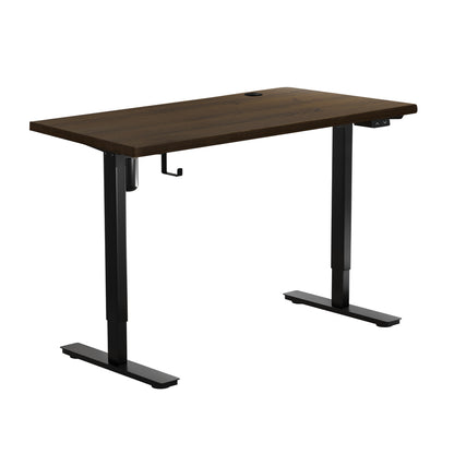 Oikiture Electric Standing Desk Single Motor Height Adjustable Sit Stand Table - Black/Walnut - 1400mm x 700mm-Office Desks-PEROZ Accessories