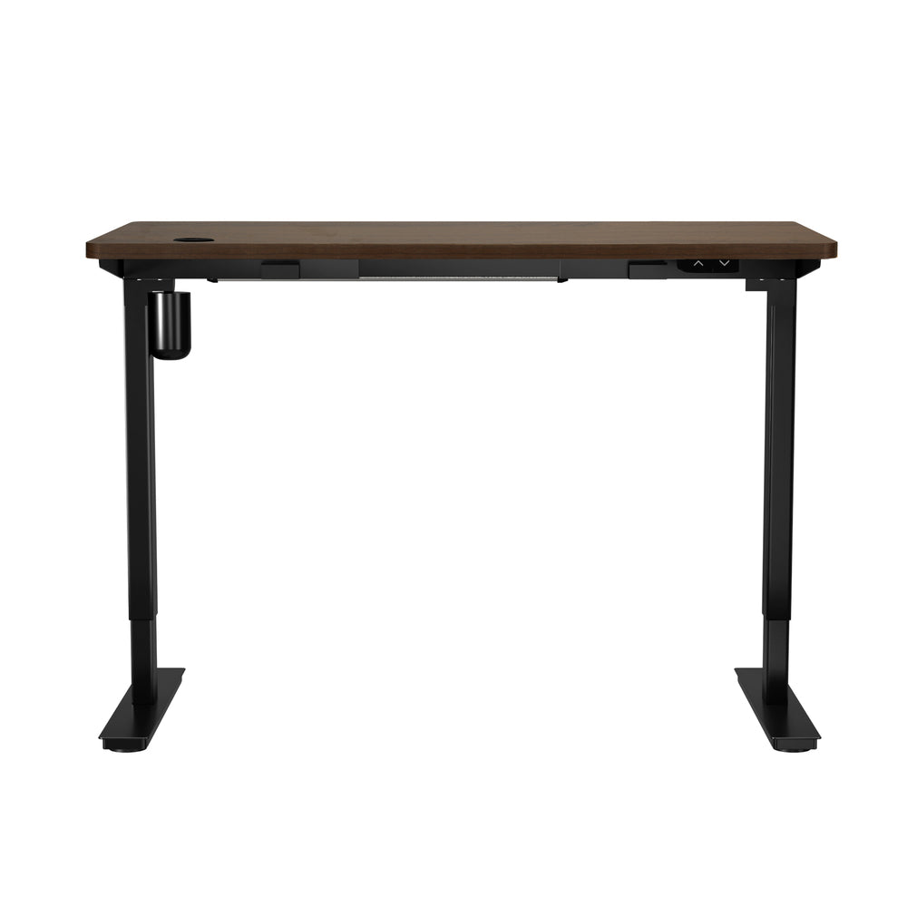 Oikiture Electric Standing Desk Single Motor Height Adjustable Sit Stand Table - Black/Walnut - 1400mm x 700mm-Office Desks-PEROZ Accessories
