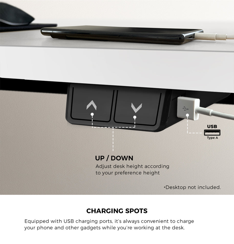 Oikiture Electric Standing Desk Single Motor Black&amp;White 150cm-Standing Desks-PEROZ Accessories