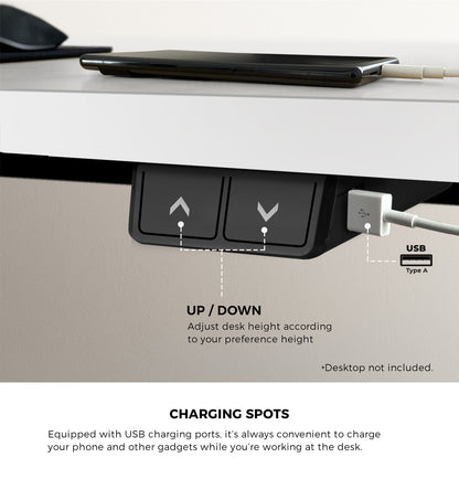 Oikiture Electric Standing Desk Single Motor Black&amp;White 150cm-Standing Desks-PEROZ Accessories