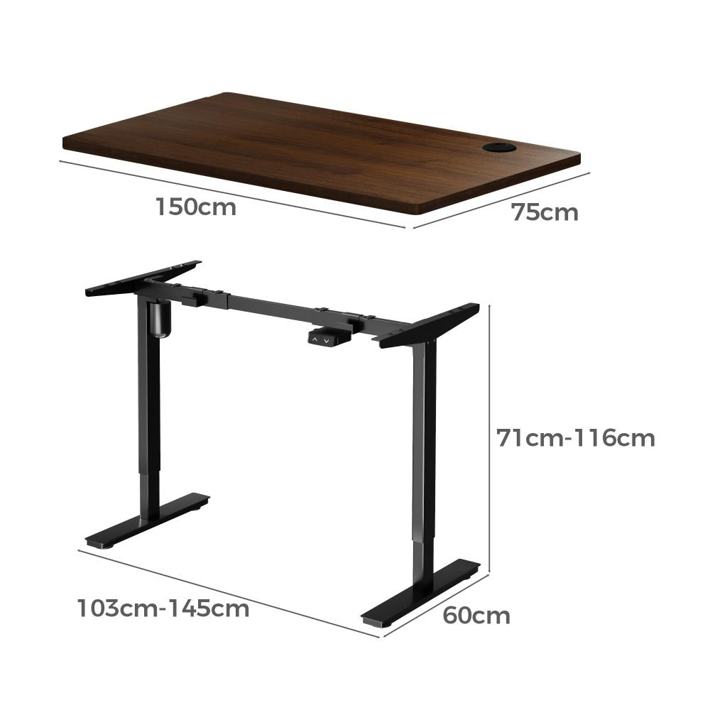 Oikiture Electric Standing Desk Single Motor Height Adjustable Sit Stand Table - 1700mm x 750mm-Standing Desks-PEROZ Accessories