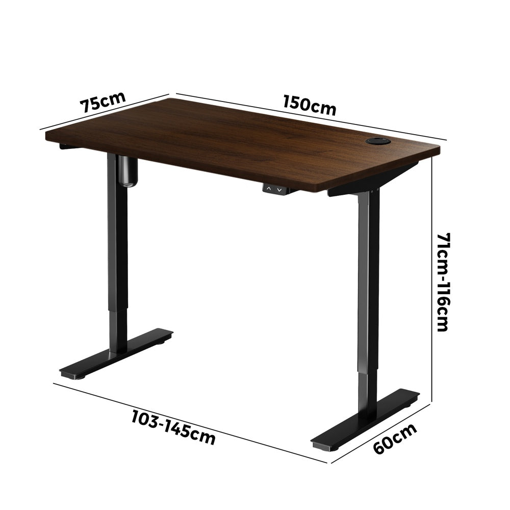 Oikiture Electric Standing Desk Single Motor Height Adjustable Sit Stand Table - 1700mm x 750mm-Office Desks-PEROZ Accessories