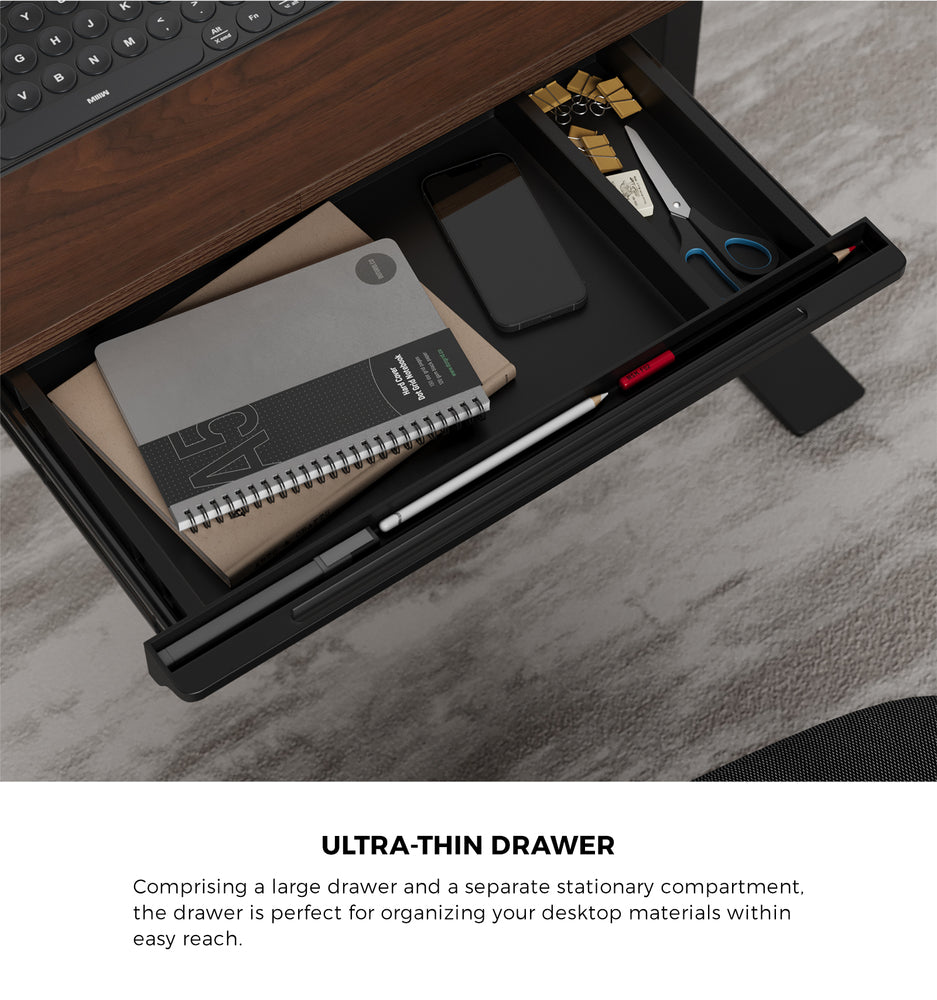 Oikiture 150cm Electric Standing Desk with Drawer Adjustable Black &amp; Walnut-Standing Desk-PEROZ Accessories