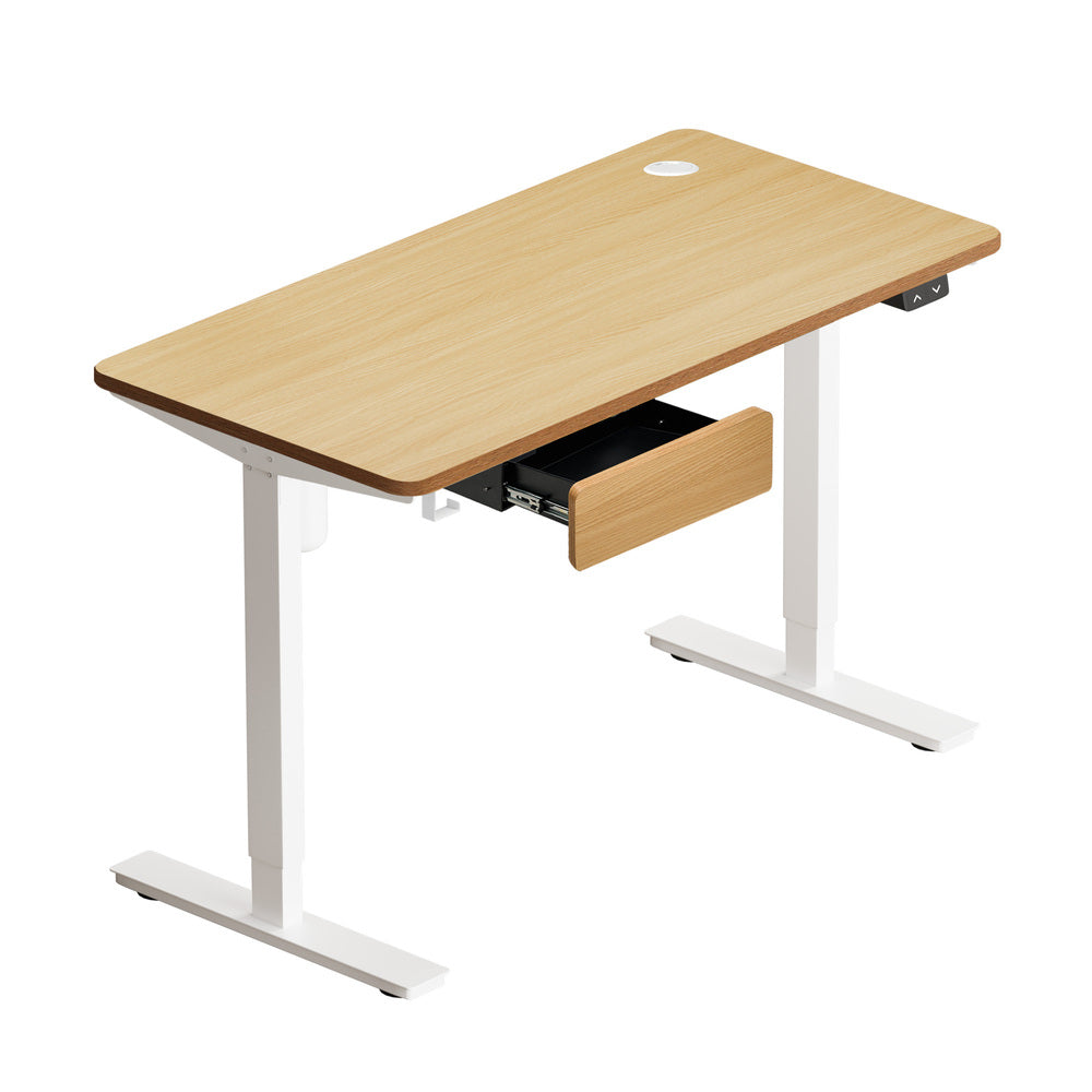 Oikiture 150cm Electric Standing Desk w/ Drawer Adjustable White Oak-Standing Desk-PEROZ Accessories