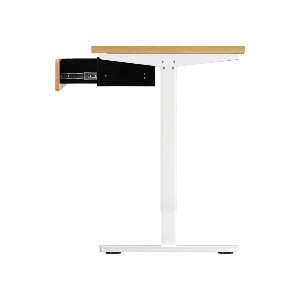 Oikiture 150cm Electric Standing Desk w/ Drawer Adjustable White Oak-Standing Desk-PEROZ Accessories