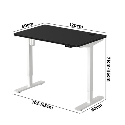 Oikiture Electric Standing Desk Single Motor Height Adjustable Sit Stand Table - White/Black - 1200mm x 600mm-Office Desks-PEROZ Accessories