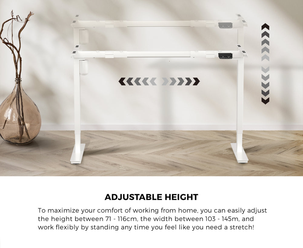 Oikiture Electric Standing Desk Single Motor Height Adjustable Sit Stand Table - White/White - 1200mm x 600mm-Office Desks-PEROZ Accessories