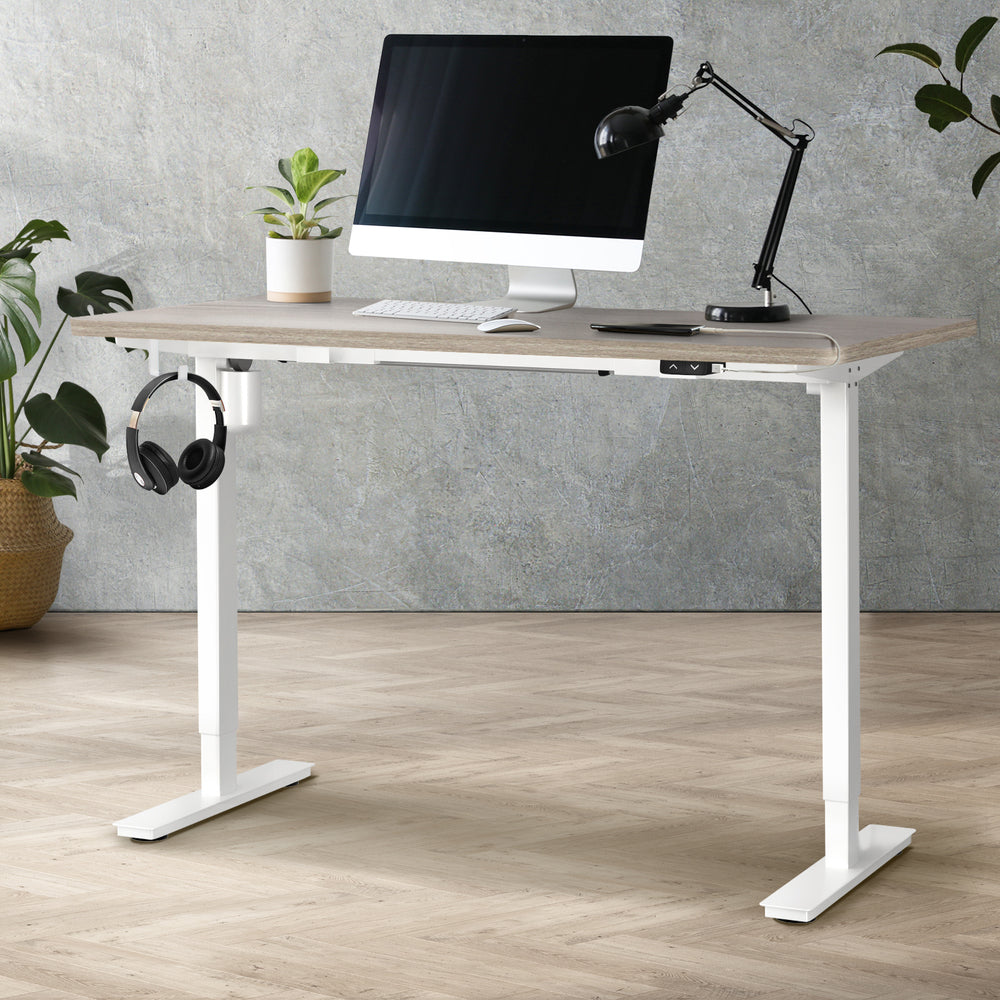 Oikiture 140CM Electric Standing Desk Adjustable White &amp; Grey-Oak-Standing Desk-PEROZ Accessories