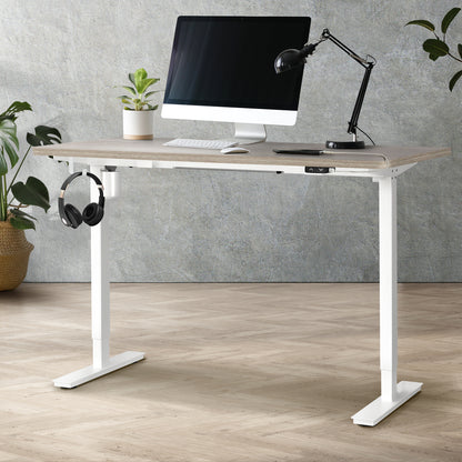 Oikiture 140CM Electric Standing Desk Adjustable White &amp; Grey-Oak-Standing Desk-PEROZ Accessories