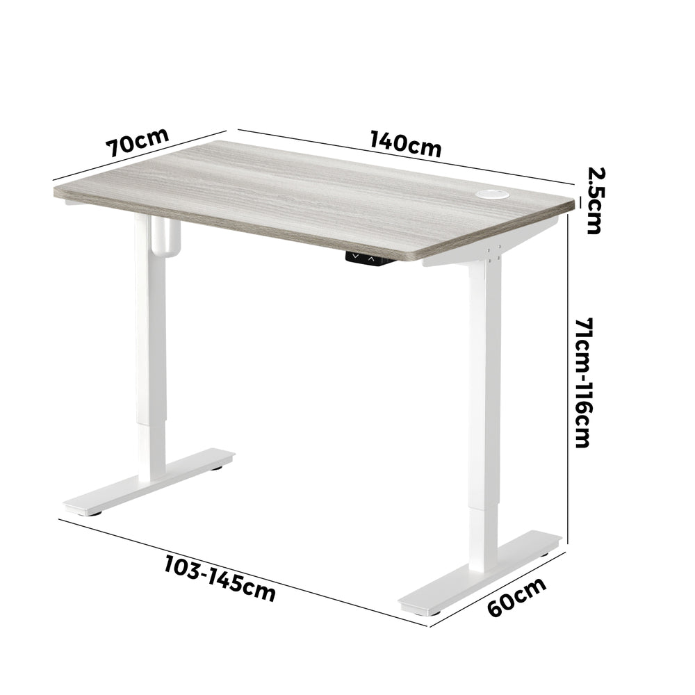 Oikiture 140CM Electric Standing Desk Adjustable White &amp; Grey-Oak-Standing Desk-PEROZ Accessories