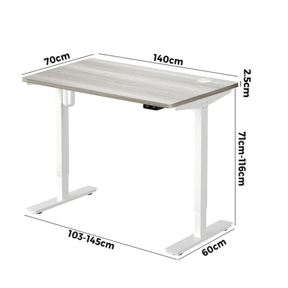 Oikiture 140CM Electric Standing Desk Adjustable White &amp; Grey-Oak-Standing Desk-PEROZ Accessories