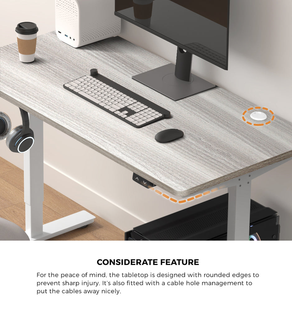 Oikiture 140CM Electric Standing Desk Adjustable White &amp; Grey-Oak