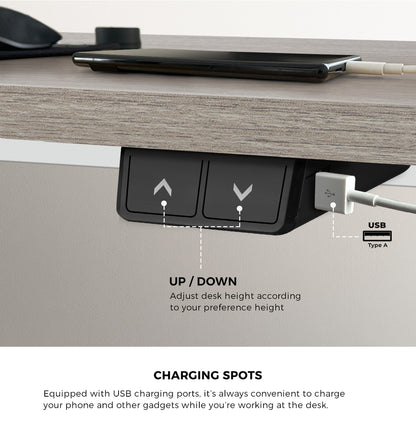 Oikiture 140CM Electric Standing Desk Adjustable White &amp; Grey-Oak-Standing Desk-PEROZ Accessories