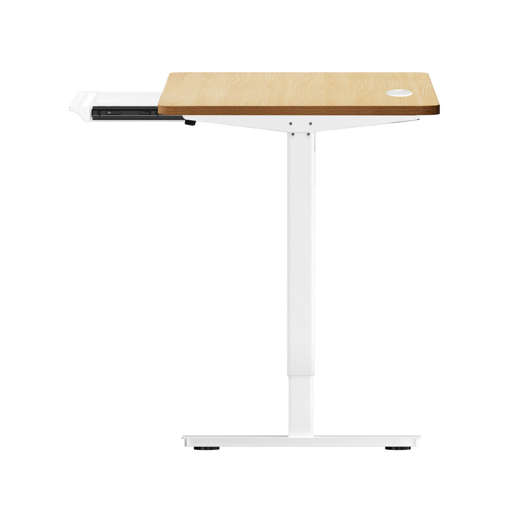 Oikiture 140cm Electric Standing Desk with Drawer Adjustable White &amp; Oak-Standing Desk-PEROZ Accessories