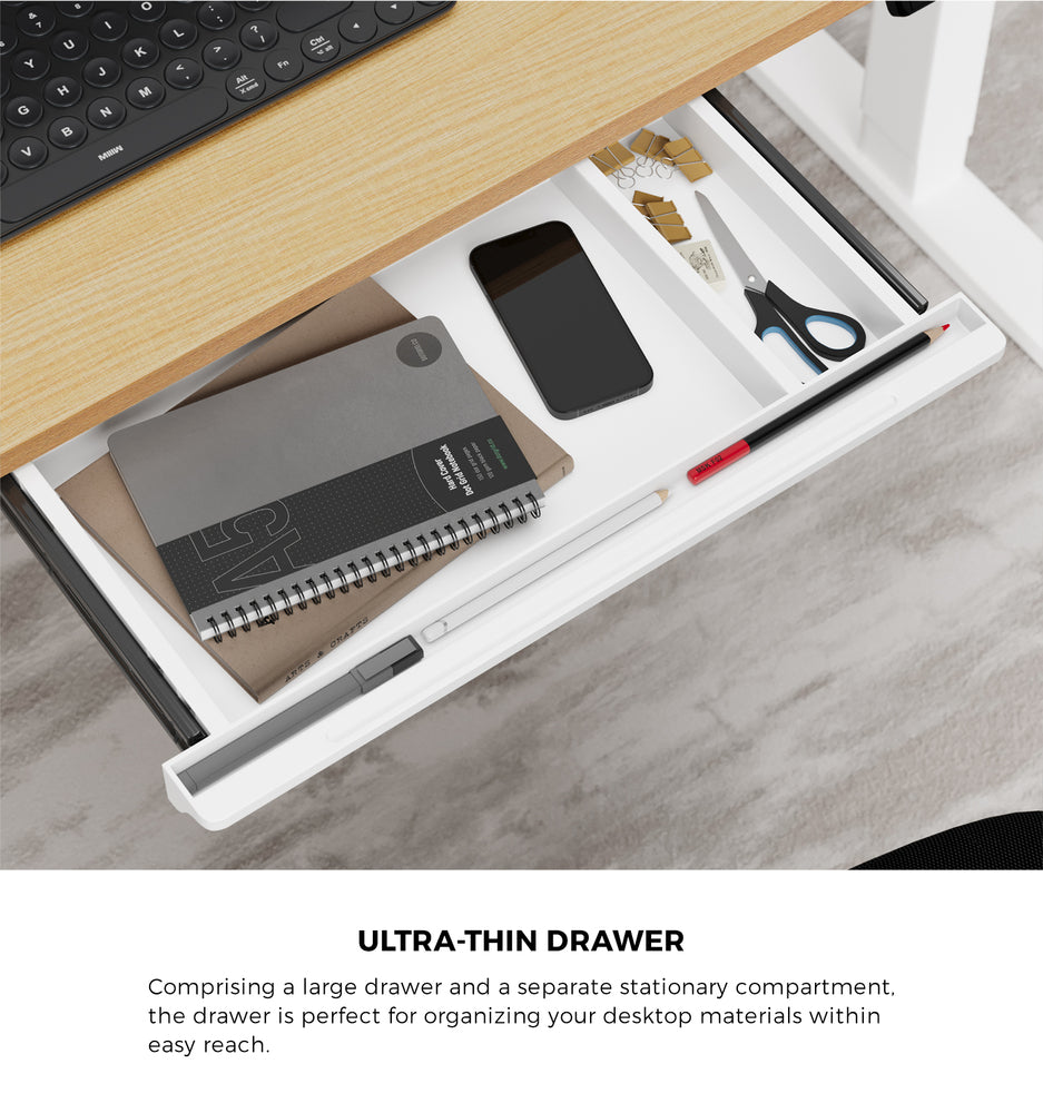 Oikiture 140cm Electric Standing Desk with Drawer Adjustable White &amp; Oak-Standing Desk-PEROZ Accessories