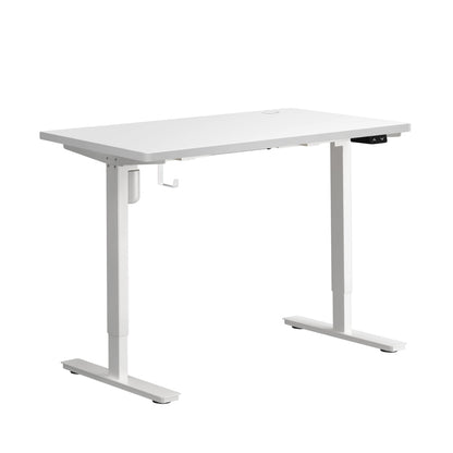 Oikiture Electric Standing Desk Single Motor Height Adjustable Sit Stand Table - White/White - 1400mm x 700mm-Office Desks-PEROZ Accessories