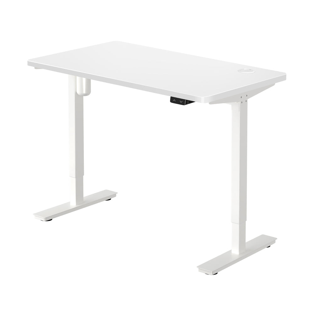 Oikiture Electric Standing Desk Single Motor Height Adjustable Sit Stand Table - White/White - 1400mm x 700mm-Office Desks-PEROZ Accessories
