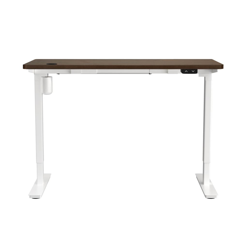Oikiture Electric Standing Desk Single Motor Height Adjustable Sit Stand Table - White/Walnut - 1400mm x 700mm-Standing Desks-PEROZ Accessories