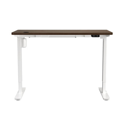 Oikiture Electric Standing Desk Single Motor Height Adjustable Sit Stand Table - White/Walnut - 1400mm x 700mm-Standing Desks-PEROZ Accessories