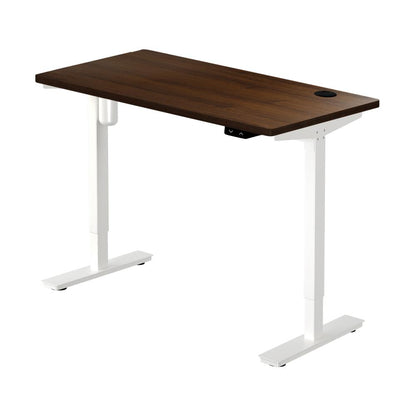 Oikiture Electric Standing Desk Single Motor Height Adjustable Sit Stand Table - White/Walnut - 1400mm x 700mm-Standing Desks-PEROZ Accessories