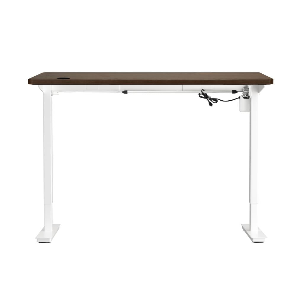 Oikiture Electric Standing Desk Single Motor Height Adjustable Sit Stand Table - White/Walnut - 1400mm x 700mm-Standing Desks-PEROZ Accessories