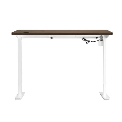 Oikiture Electric Standing Desk Single Motor Height Adjustable Sit Stand Table - White/Walnut - 1400mm x 700mm-Standing Desks-PEROZ Accessories