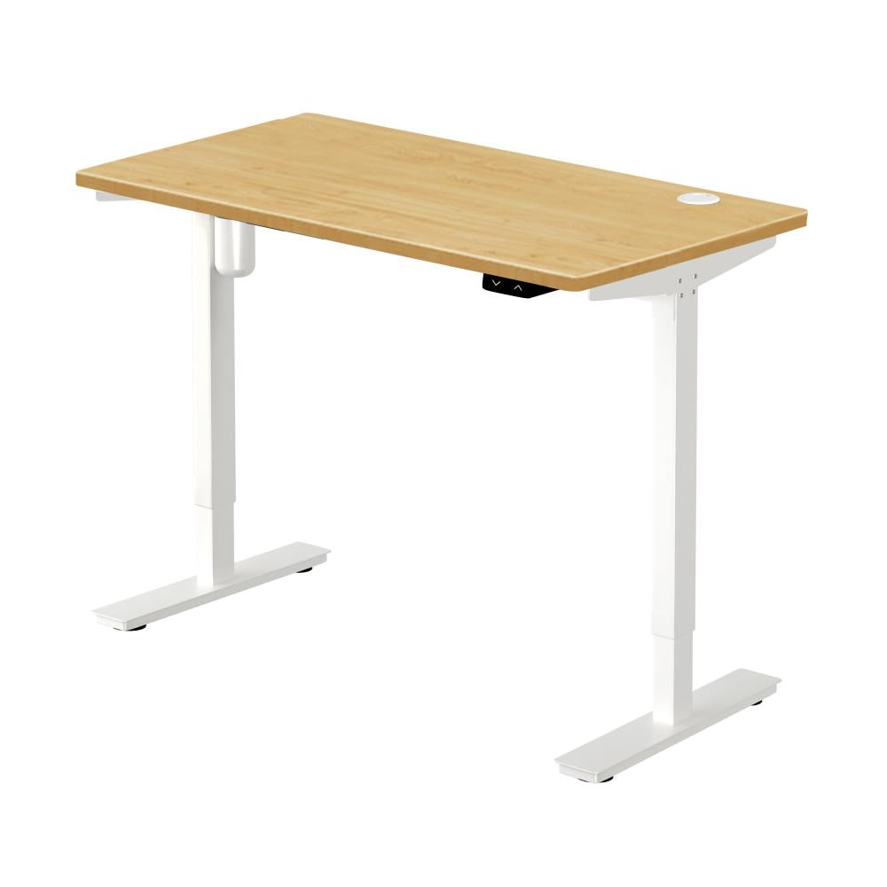 Oikiture Electric Standing Desk Single Motor Height Adjustable Sit Stand Table - White/Oak - 1700mm x 750mm-Standing Desks-PEROZ Accessories