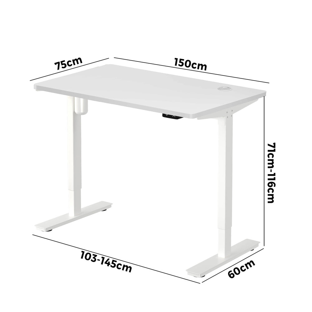 Oikiture Electric Standing Desk Single Motor White 150cm-Standing Desks-PEROZ Accessories