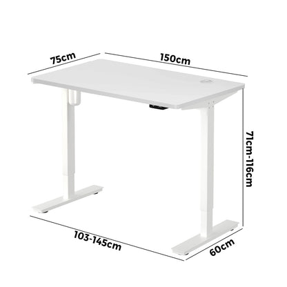 Oikiture Electric Standing Desk Single Motor White 150cm-Standing Desks-PEROZ Accessories