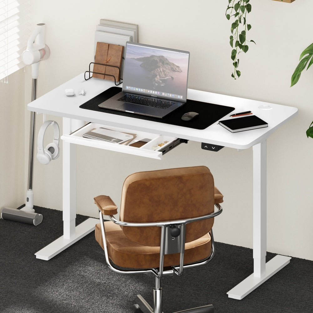 Oikiture 150cm Electric Standing Desk with Drawer Adjustable White-Standing Desk-PEROZ Accessories