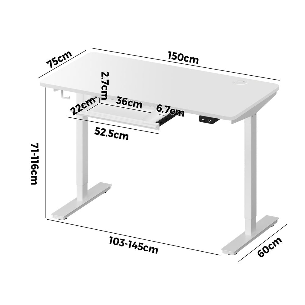 Oikiture 150cm Electric Standing Desk with Drawer Adjustable White-Standing Desk-PEROZ Accessories