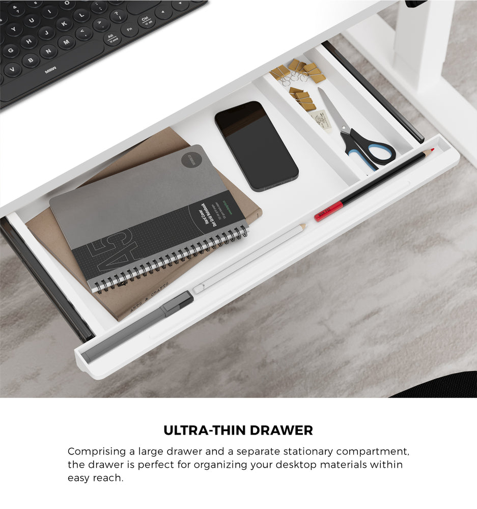 Oikiture 150cm Electric Standing Desk with Drawer Adjustable White-Standing Desk-PEROZ Accessories