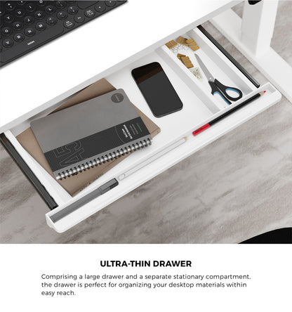 Oikiture 150cm Electric Standing Desk with Drawer Adjustable White-Standing Desk-PEROZ Accessories