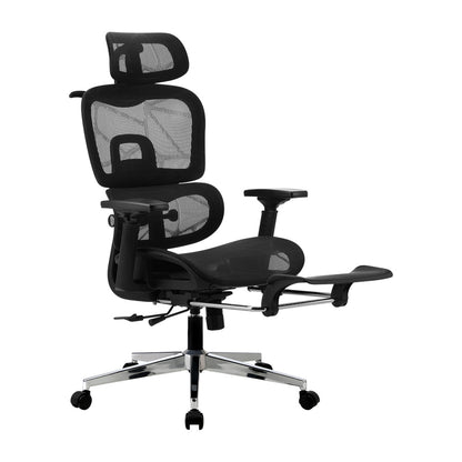 Oikiture Office Desk and Chair Set Mesh Ergonomic Chair Sit-stand Desk Black &amp; Oak-Office Set-PEROZ Accessories