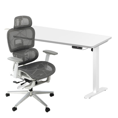 Oikiture Office Desk and Chair Set Mesh Ergonomic Chair Sit-stand Desk GY &amp; WH-Office Set-PEROZ Accessories