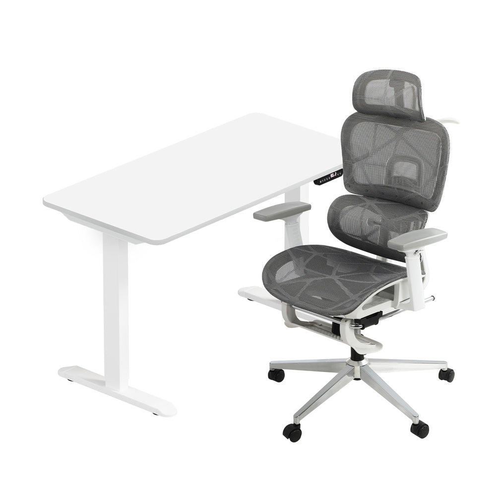 Oikiture Office Desk and Chair Set Mesh Ergonomic Chair Sit-stand Desk GY &amp; WH-Office Set-PEROZ Accessories