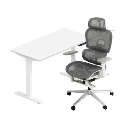 Oikiture Office Desk and Chair Set Mesh Ergonomic Chair Sit-stand Desk GY &amp; WH-Office Set-PEROZ Accessories