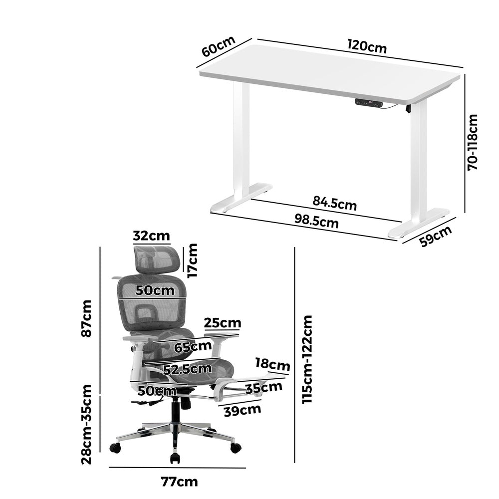 Oikiture Office Desk and Chair Set Mesh Ergonomic Chair Sit-stand Desk GY &amp; WH-Office Set-PEROZ Accessories