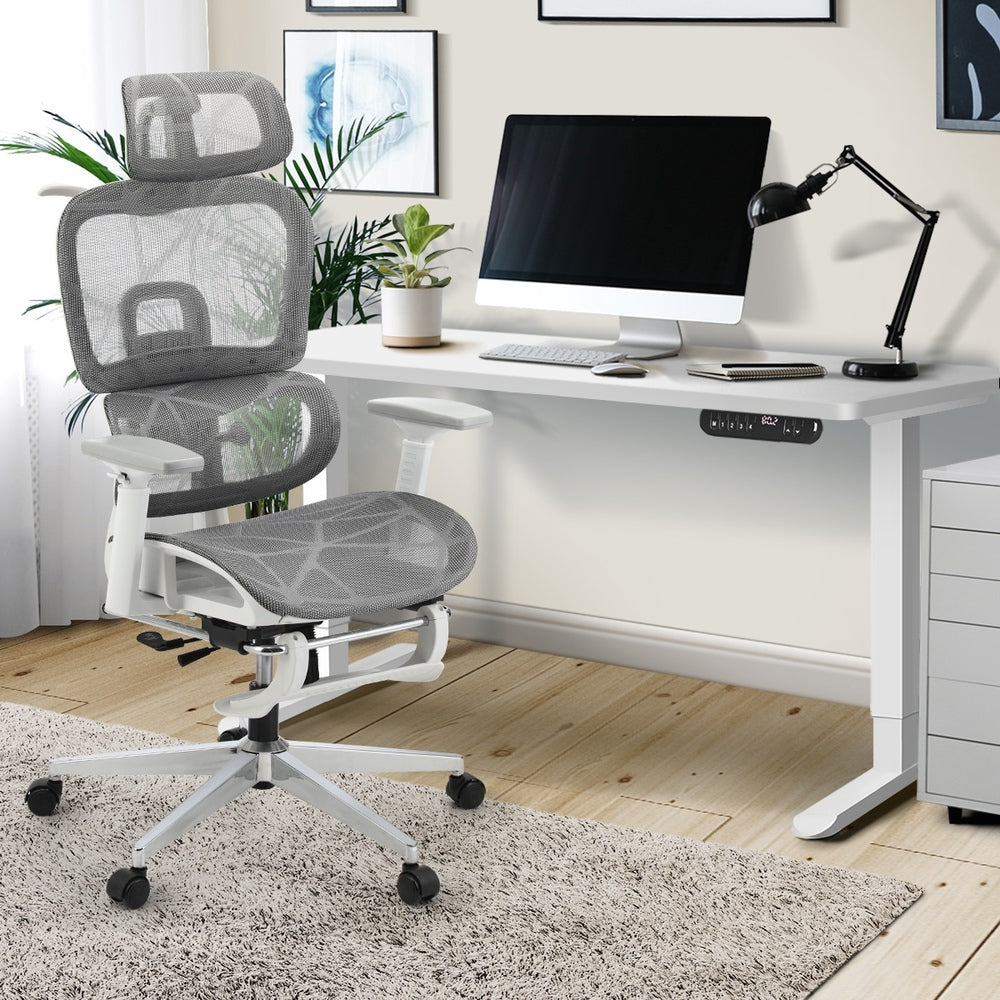 Oikiture Office Desk and Chair Set Mesh Ergonomic Chair Sit-stand Desk GY &amp; WH-Office Set-PEROZ Accessories