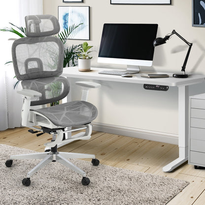 Oikiture Office Desk and Chair Set Mesh Ergonomic Chair Sit-stand Desk GY &amp; WH-Office Set-PEROZ Accessories
