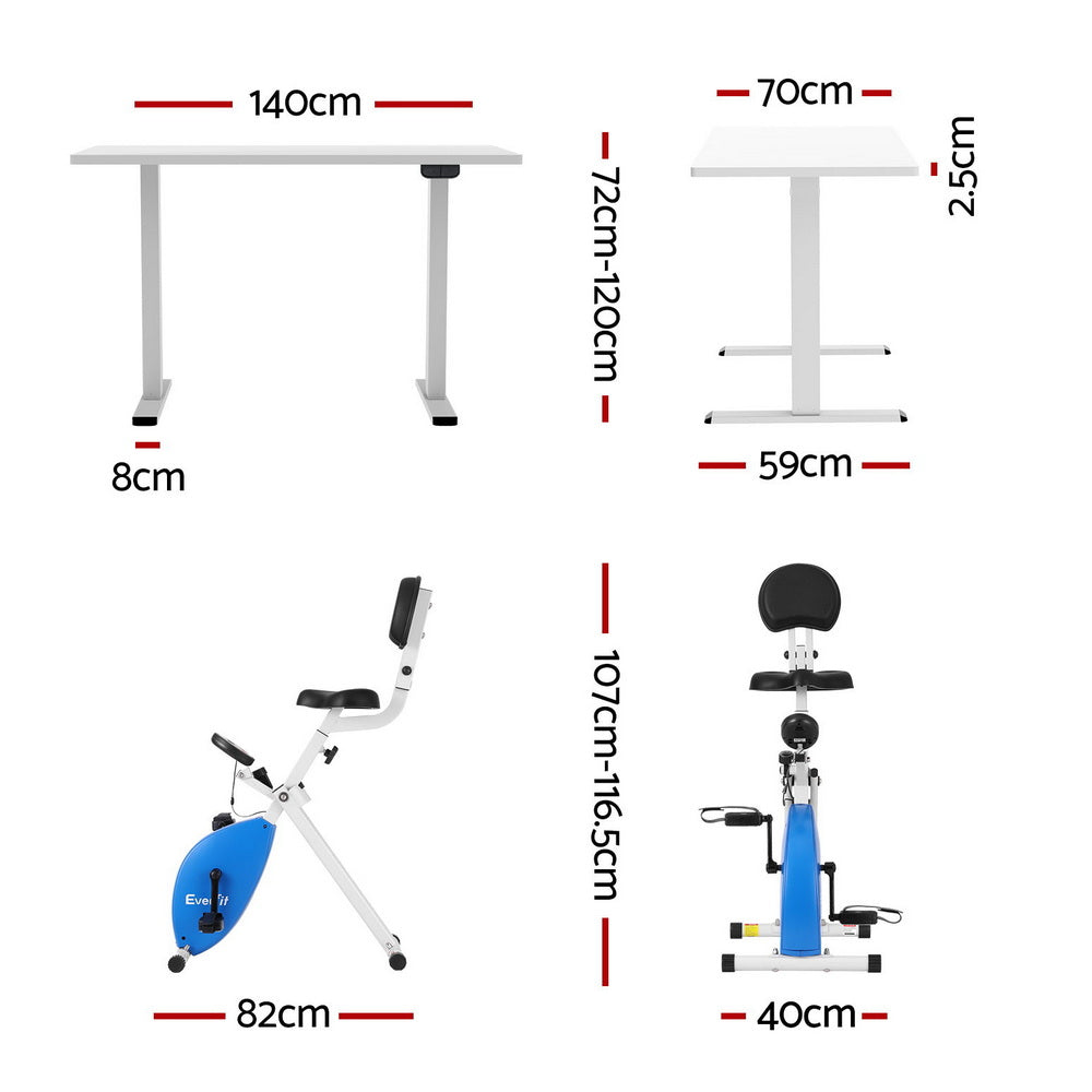 Artiss Under Desk Folding X-Bike with 140cm Automatic Standing Desk Magnetic Resistance White-Furniture &gt; Office &gt; Desks-PEROZ Accessories