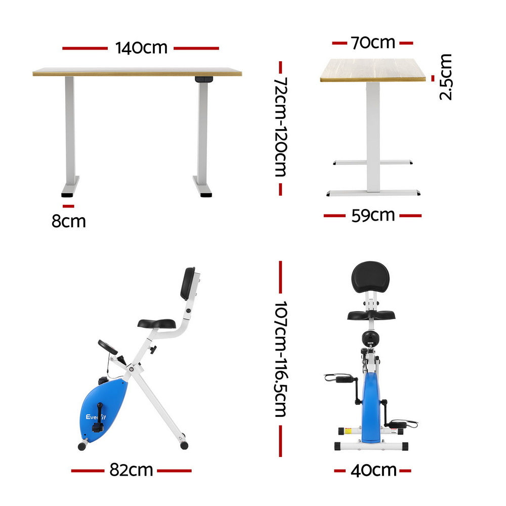 Artiss Under Desk Folding X-Bike with 140cm Automatic Standing Desk Magnetic Resistance Oak-Furniture &gt; Office &gt; Desks-PEROZ Accessories