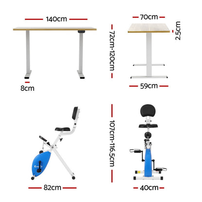 Artiss Under Desk Folding X-Bike with 140cm Automatic Standing Desk Magnetic Resistance Oak-Furniture &gt; Office &gt; Desks-PEROZ Accessories