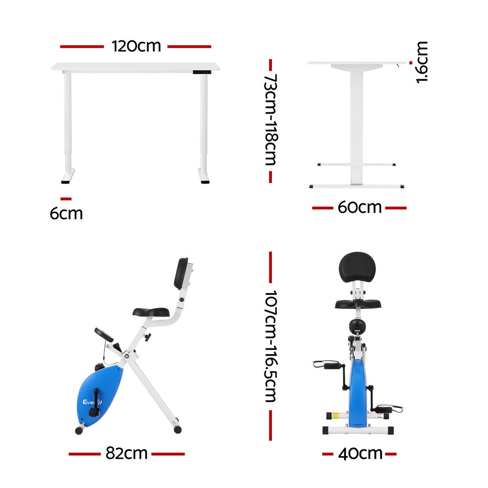 Artiss Under Desk Folding X-Bike with 120cm Automatic Standing Desk Magnetic Resistance White-Furniture &gt; Office &gt; Desks-PEROZ Accessories